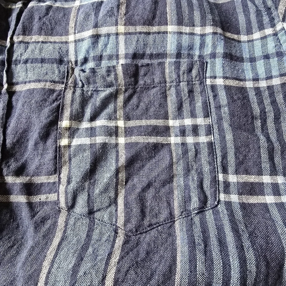 J.Crew 100% Linen Long Sleeve Plaid Button Down Size Large